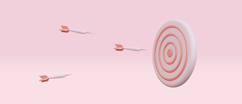 Realistic 3d design pink target and arrows. Vector illustration.