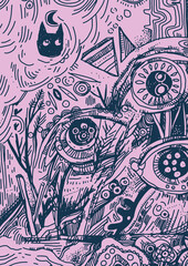 Funny doodle illustration. Magic abstract art. Can be used as desktop background, tattoo or print.