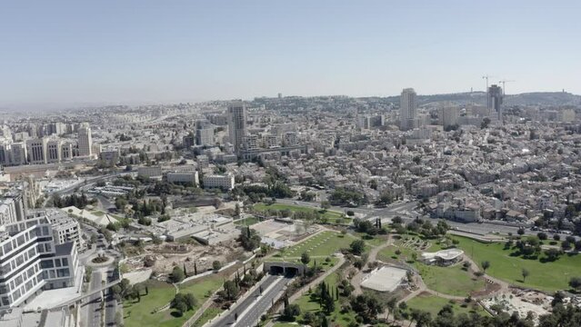 Jerusalem City Sacher Park and city center, Drone footage, Israel
Aerial view from Jerusalem israel,high altitude, 2021
