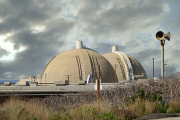 double dome nuclear power plant on a cloudy day