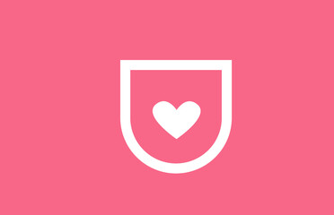 U love heart alphabet letter logo icon with pink color and line. Creative design for a dating site company or business