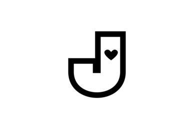 J love heart alphabet letter icon logo with black and white color and line. Creative design for company or business