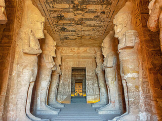 Abu Simbel, a rock in Nubia, two ancient Egyptian temples, the time of Ramses II - obrazy, fototapety, plakaty