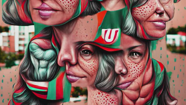 AI generated NFT crypto art of cubic faces and portraits. Cubist digital image manipulation of an artificial intelligence.Cyberart travel into the mind concept.