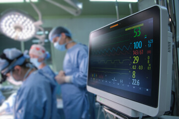 Heart rate and patient condition control monitor in hospital theater room during surgery operation