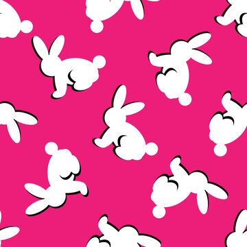 Easter seamless background with silhouettes of white bunnies. Vector illustration