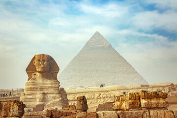 Ancient sphinx and pyramids, symbol of Egypt