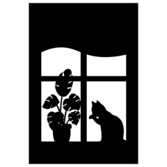 Black silhouette of a window with a cat