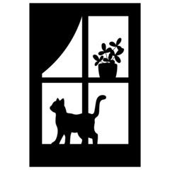 Black silhouette of a window with a cat