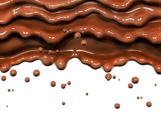 Chocolate splash, food and drink illustration, abstract background, isolated 3d rendering