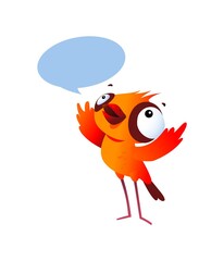 A cheerful bird spreads its wings for hugs.