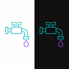 Line Water tap icon isolated on white and black background. Colorful outline concept. Vector