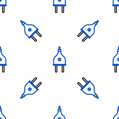 Line Electric plug icon isolated seamless pattern on white background. Concept of connection and disconnection of the electricity. Colorful outline concept. Vector