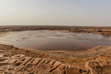 Gaet'ale Pond in Danakil depression, Ethiopia. Hypersaline lake with bubbling gas.