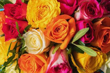 Beatiful bouquet of roses flowers background, horizontal