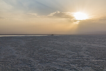 Fototapeta premium Evening at the salt flat in the Danakil depression, Ethiopia.