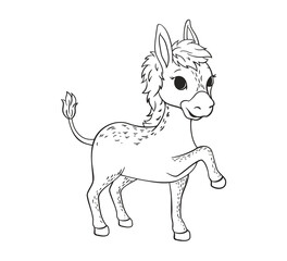 Coloring book Little gray donkey with big ears and tail.Vector illustration in cartoon style black and white line art