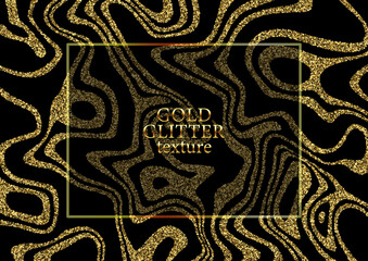 Golden glitter on a black background. Wavy lines with shiny particles.Holiday background.