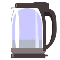 Modern glass electric kettle for boiling water. Red kettle with boiling water on a white background.