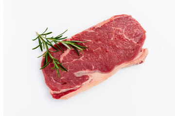 Fresh raw steaks on white background.