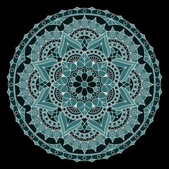 Beautiful mandala with floral pattern in dark colours, isolated on black background. Vector design.