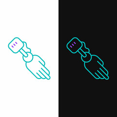 Line Prosthesis hand icon isolated on white and black background. Futuristic concept of bionic arm, robotic mechanical hand. Colorful outline concept. Vector