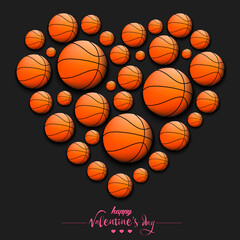 Happy Valentines Day. Heart of basketball balls