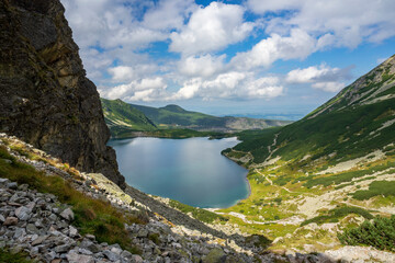 Fototapeta na wymiar View of the Black Pond Gasienicowy in the High Tatras, Poland.