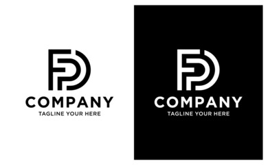 FPD abstract initials monogram letter text alphabet logo design vector template.  on a black and white background.
