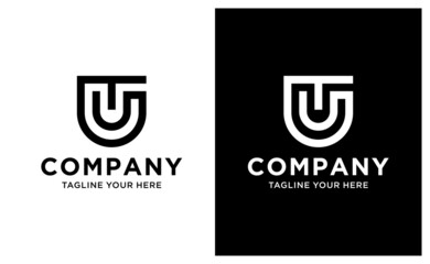 TU, UT abstract initials monogram letter text alphabet logo design vector template.  on a black and white background.
