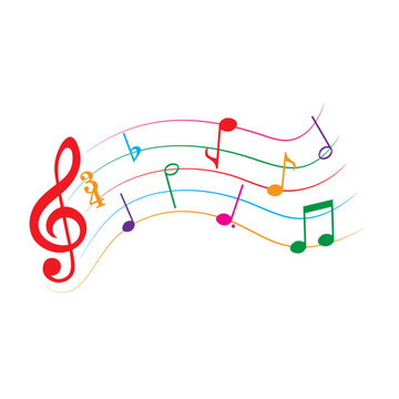 Colorful music notes, vector illustration.
