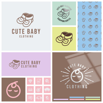 cute socks baby logo clothing with seamless pattern set