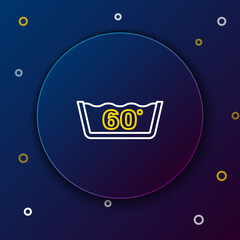 Line Washing under 60 degrees celsius icon isolated on blue background. Temperature wash. Colorful outline concept. Vector