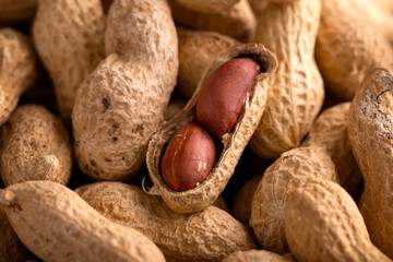 Peanuts or monkey nuts in a shell.