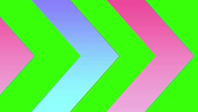 Pink and blue arrows transition wipe on a chroma green background