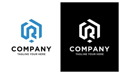 Abstract letter R vector logotype. Line hexagon creative simple logo design template. Universal geometric symbol font icon. on a black and white background.