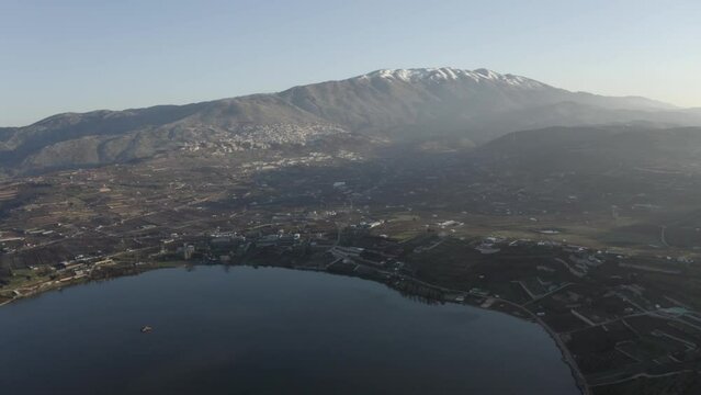 Birkat Ram Yaafur Valley and snow capped mount Hermon

Aerial view from north israel, 2022 
