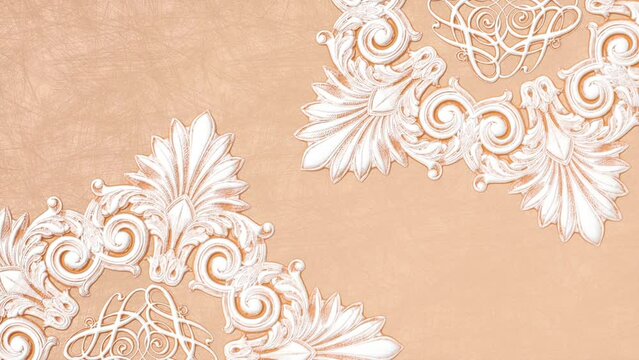 Decorative vintage antique floral baroque ornament, luxury renaissance retro victorian elegant motif, royal damask background with curve shapes and rococo acanthus, animated ornate 3d illustration