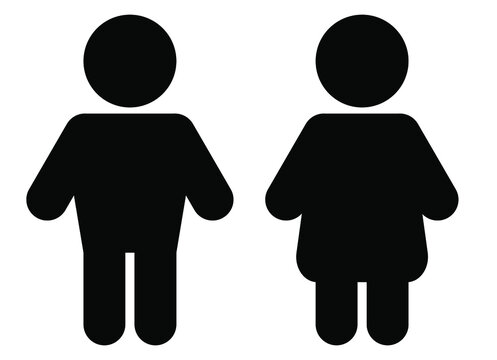 Vector illustration Two people icons. Abstract image. Minimalism. Man and woman. Black silhouette. Minimalism. Designation of a toilet, locker room, bathroom. Stock illustration.