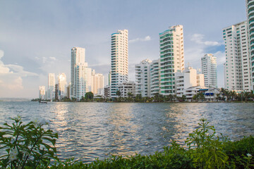 Fototapeta na wymiar Cartagena, Bolivar, Colombia. January 15, 2015: View of the buildings of the city and the sea.