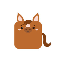 Square farm horse animal face icon isolated on white background. Cute cartoon square shape kawaii pony avatar for kids character. Vector flat clip art illustration mobile ui game application.