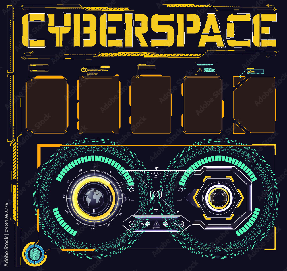 Aufkleber digital design elements hud style. trendy 2022 shapes in cyberpunk style. bar labels,info box bars. 
