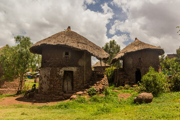 LALIBELA, ETHIOPIA - MARCH 29, 2019: Traditional round houses in Lalibela, Ethiopia