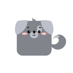 Square dog or puppy farm animal face icon isolated on white background. Cute cartoon square shape kawaii avatar for kids pet character. Vector flat clip art illustration mobile ui game application.