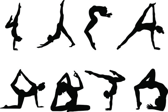 Black female silhouette in a sports pose. Yoga, fitness, sports.