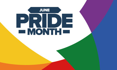 Pride Month in June. LGBT flag. Lesbian Gay Bisexual Transgender. Celebrated annual. Rainbow colours, love concept. Human rights and tolerance. Poster, banner and background. Vector illustration