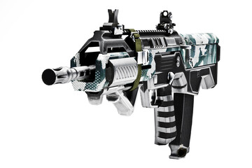 3d model automatic rifle with a collimator sight and silencer