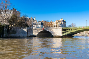 Fototapeta premium Paris, panorama of the Sully bridge on the ile de la Cite, view on the Seine 