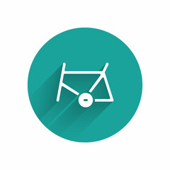 White Bicycle frame icon isolated with long shadow. Green circle button. Vector