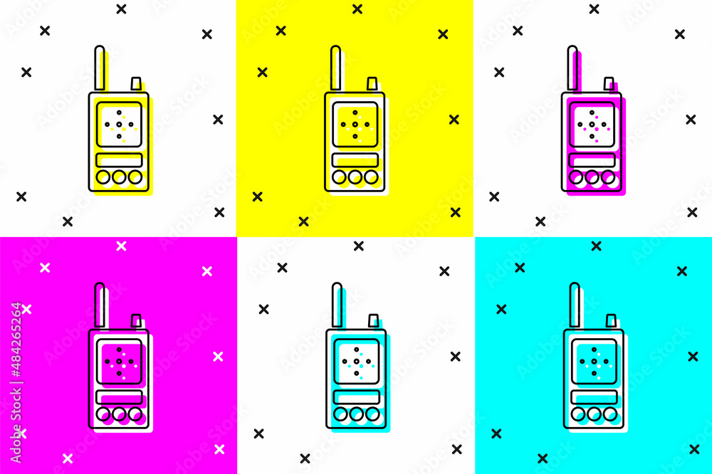 Poster set walkie talkie icon isolated on color background. portable radio transmitter icon. radio transcei